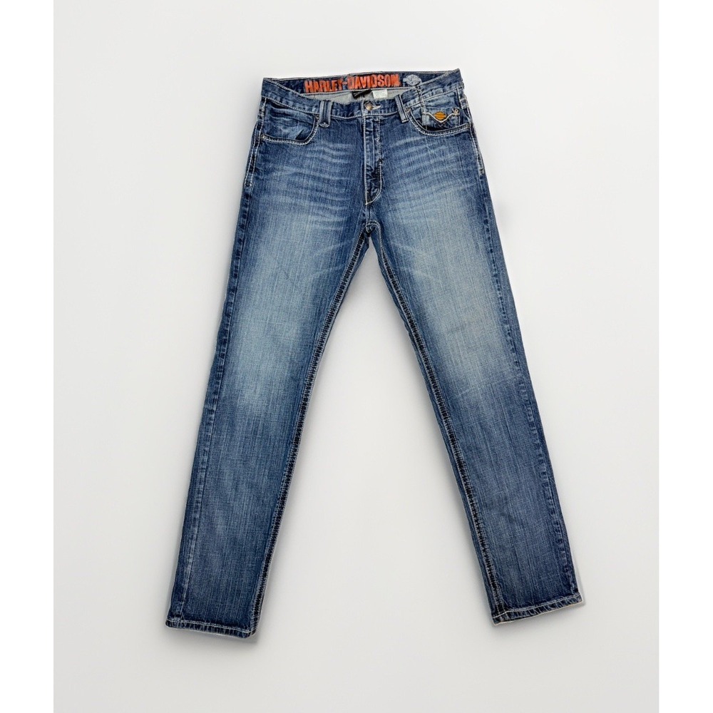 Harley-Davidson Jeans Mens 34X36Blue Straight Leg Distressed 5 Pockets Denim